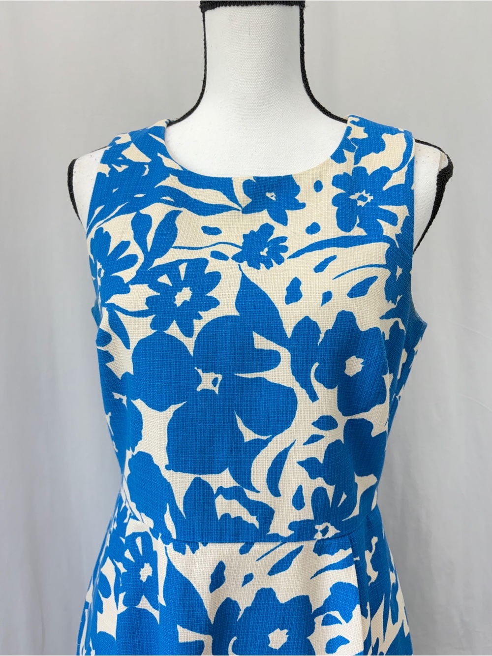 J. Crew Blue Ivory Floral Print Sleeveless Cotton Shift Dress Wedding Guest Sz 6 - Picture 9 of 17